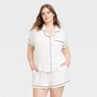 Women's Beautifully Soft Short Sleeve Notch Collar Top And Shorts Pajama Set - Stars Above White