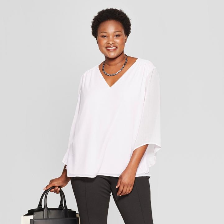 Women's Plus Size Gathered Long Sleeve Blouse - Ava & Viv Light Purple