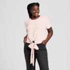 Women's Plus Size Striped Tie Front Short Sleeve T-shirt - Xhilaration Red/white X