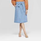 Women's Duo Front Pocket Belted Denim Midi Skirt - Who What Wear Blue