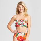 Sea Angel Women's Floral Flounce Bandeau Bikini Top - Pine Grove/cream