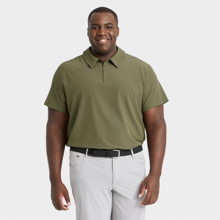 Men's Big & Tall Stretch Woven Polo Shirt - All In Motion Deep Olive 2xl, Deep Green