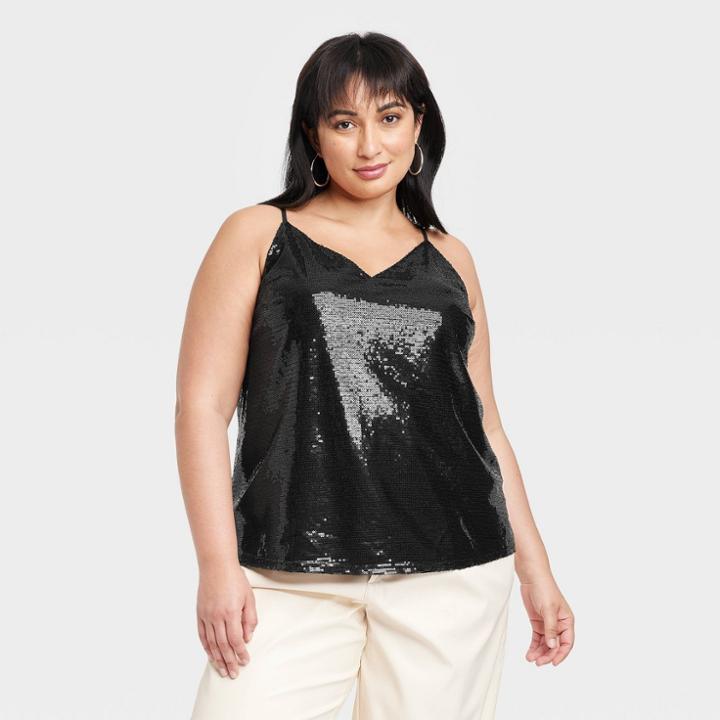 Women's Plus Size V-neck Cami - A New Day Black