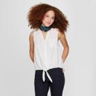 Women's Sleeveless Button-down Tie Front Top - A New Day White Xxs