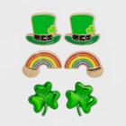 No Brand St. Patrick's Day Shamrock, Rainbow & Hat Earring Set - Green, Women's,
