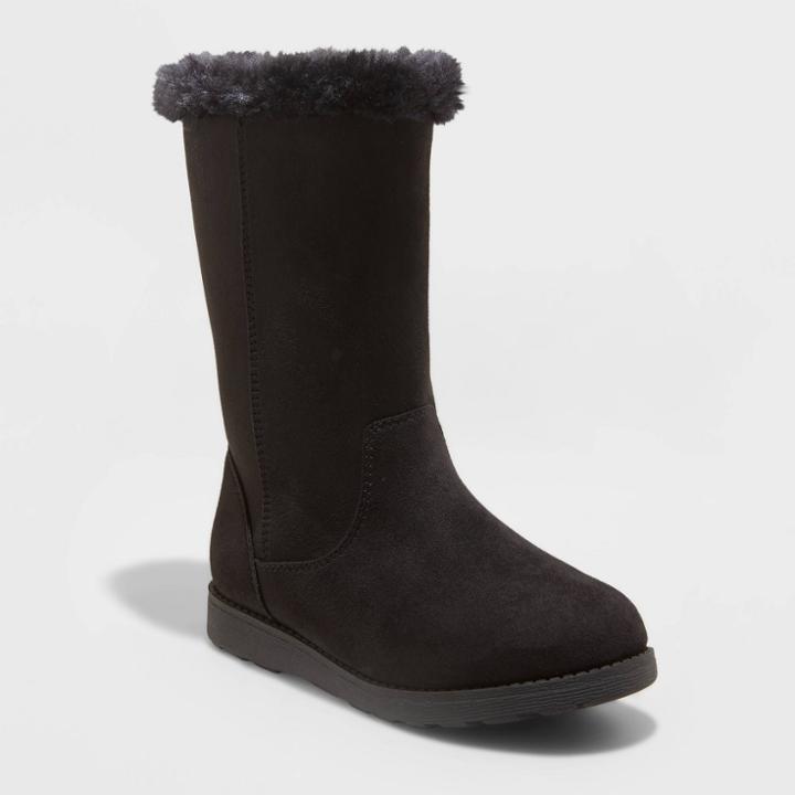 Girls' Nina Zipper Slip-on Shearling Style Winter Boots - Cat & Jack Black