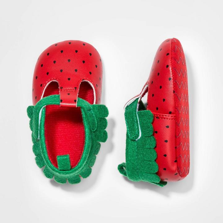Baby Girls' Strawberry Crib Shoes - Cat & Jack Red 0-3m, Toddler Girl's, Green Red