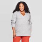 Women's Plus Size Oversized Long Sleeve V-neck Tunic Sweater - A New Day Light Heather Gray 2x, Size: 2xl, Light Grey Gray