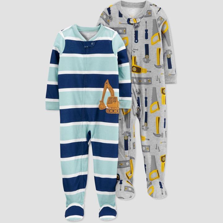 Baby Boys' 2pk Construction Footed Pajama - Just One You Made By Carter's Yellow/blue