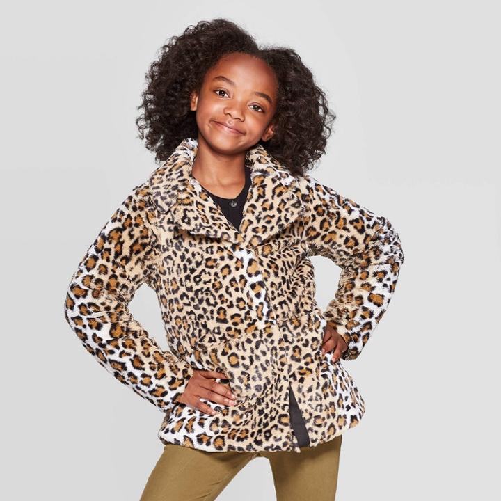 Girls' Animal Print Faux Fur Jacket - Cat & Jack Black