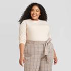 Women's Plus Size Long Sleeve Wide Rib T-shirt - A New Day Cream