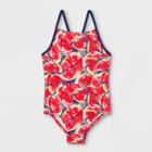 Speedo Girls' Watermelon Print Thin Strap One Piece Swimsuit - Red