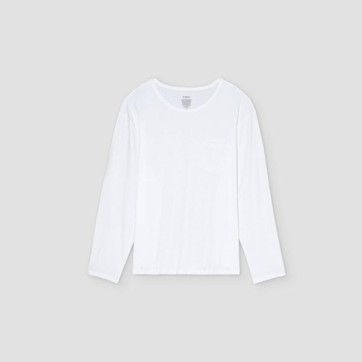 Men's Tall Adaptive Loose Fit Long Sleeve Crewneck T-shirt - Goodfellow & Co White