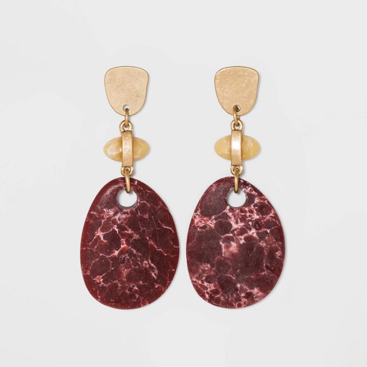 Irregular Post With Semi-precious Rhodonite And Stone Drop Earrings - Universal Thread Burgundy, Red