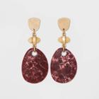 Irregular Post With Semi-precious Rhodonite And Stone Drop Earrings - Universal Thread Burgundy, Red