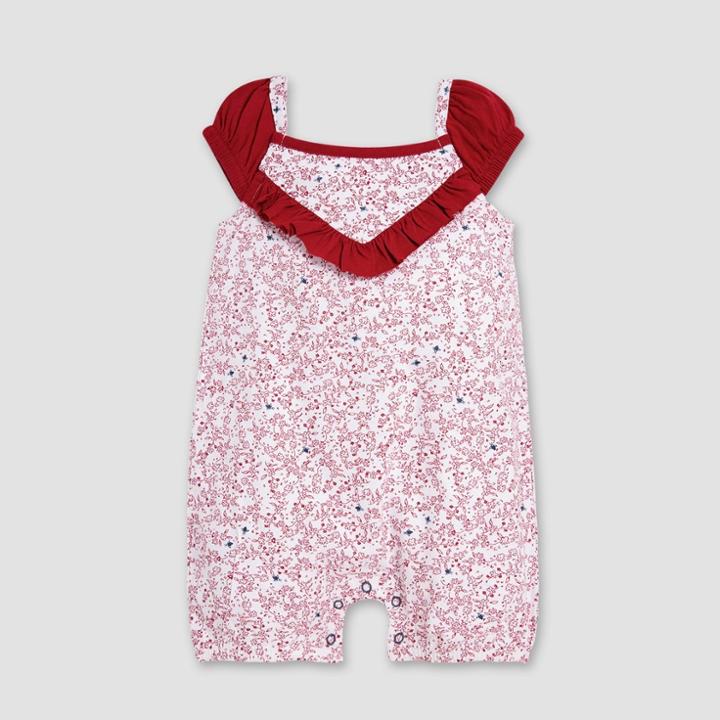 Burt's Bees Baby Baby Girls' Floral Bubble Rompers - Red/off White
