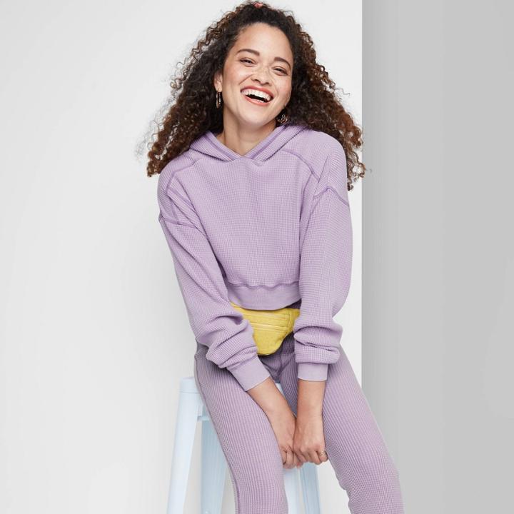 Women's Cropped Waffle Hoodie - Wild Fable Amethyst