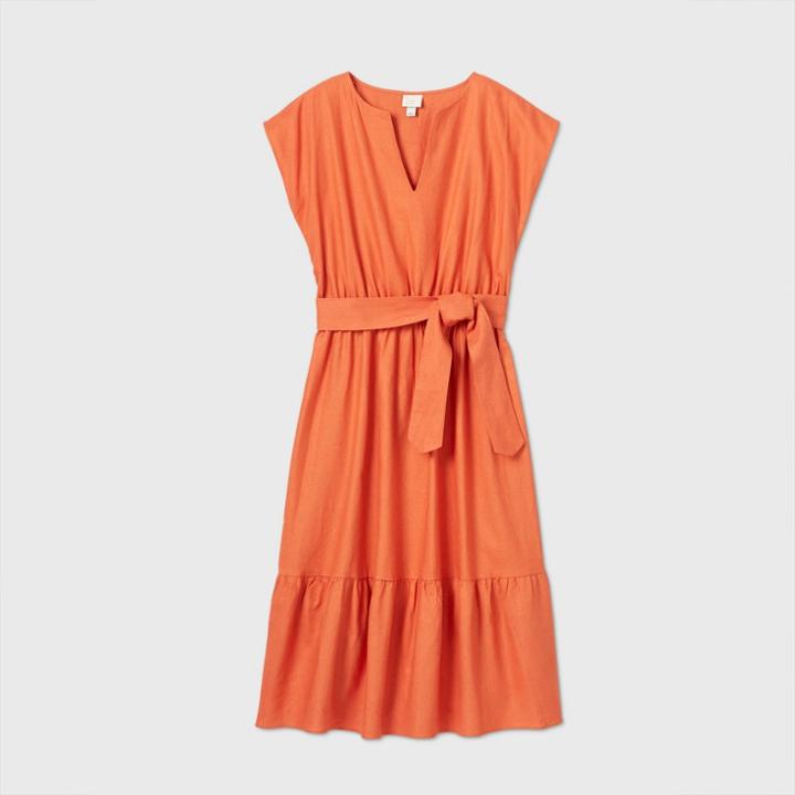 Women's Short Sleeve Linen Dress - A New Day Rust Xs, Women's, Red