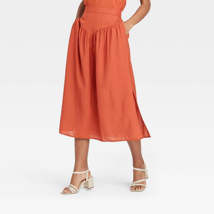 Women's Yoke-front Midi Skirt - A New Day Orange