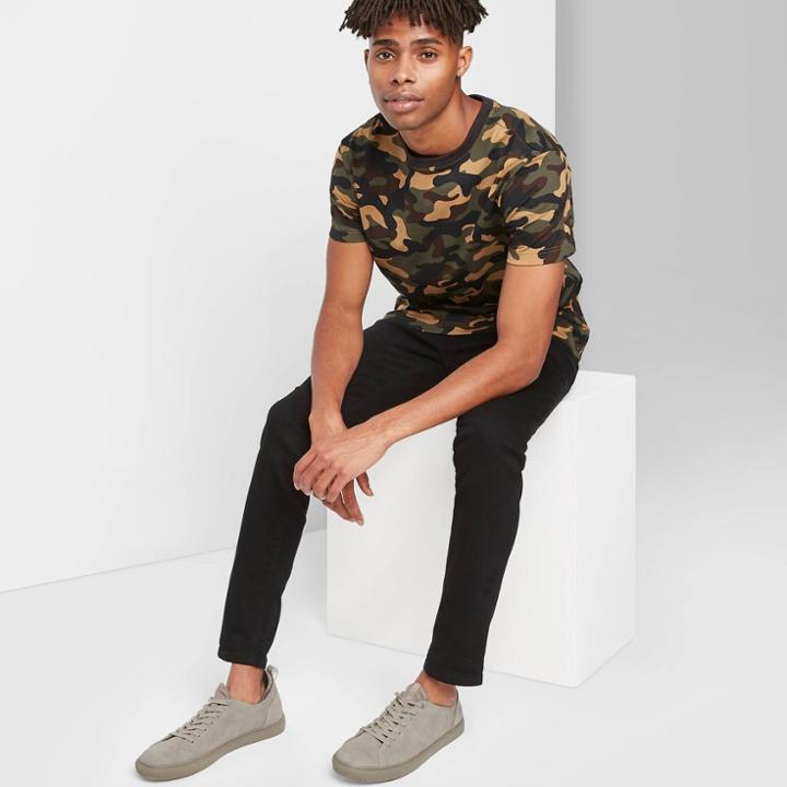 Men's Camo Print Loose Fit Short Sleeve Crewneck T-shirt - Original Use Paris Green