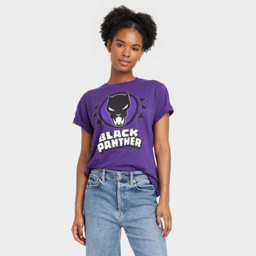 Women's Marvel Black Panther Classic Logo Boyfriend Short Sleeve Graphic T-shirt - Dark Purple