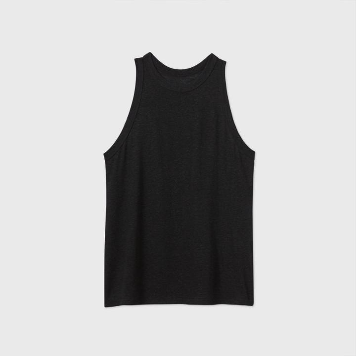 Women's Slim Fit Linen Tank Top - A New Day Black