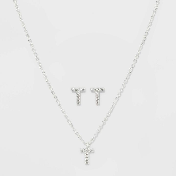 Initial T Crystal Jewelry Set - A New Day Silver, Women's