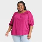 Women's Plus Size Bishop 3/4 Sleeve Smocked Top - Knox Rose Magenta
