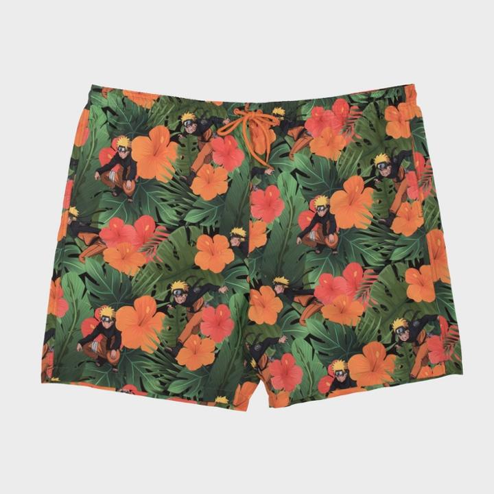 Men's Big & Tall 7 Naruto Elastic Waist Swim Shorts - Green/yellow
