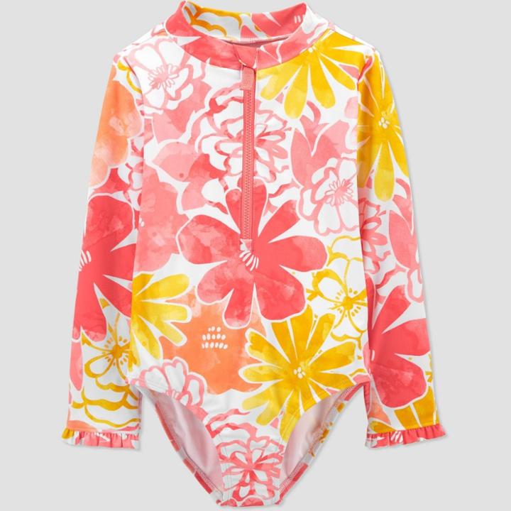 Toddler Girls' Floral Print Long Sleeve One Piece Swimsuit - Just One You Made By Carter's Pink