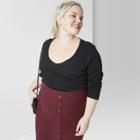 Women's Plus Size Long Sleeve V-neck T-shirt - Wild Fable Black