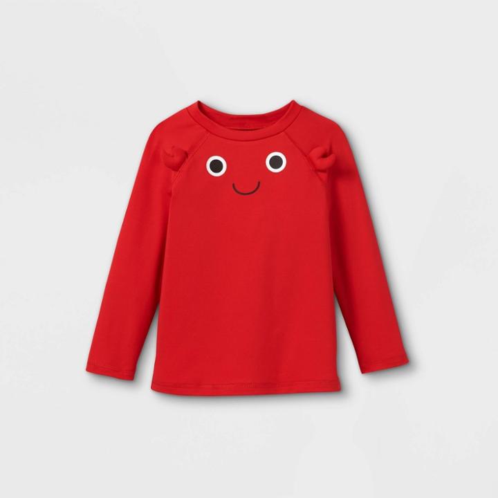 Toddler Boys' Crab Face Long Sleeve Rash Guard Swim Shirt - Cat & Jack Red
