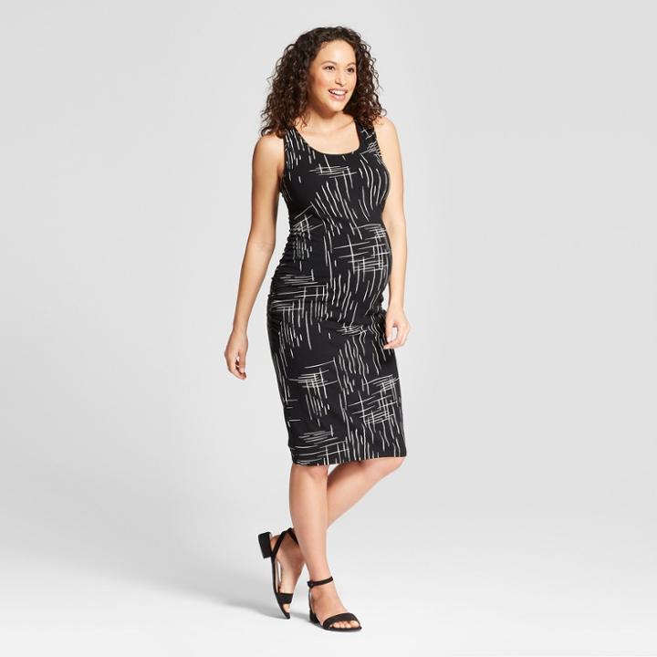 Maternity Shirred Tank Dress - Isabel Maternity By Ingrid & Isabel Black Print