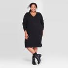 Women's Plus Size Long Sleeve V-neck Sweater Dress - Ava & Viv Black 3x, Women's,