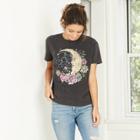 Modern Lux Women's Floral Print Moon Short Sleeve Graphic T-shirt - Charcoal
