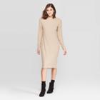 Women's Long Sleeve Crewneck Rib Knit Dress - A New Day Oatmeal