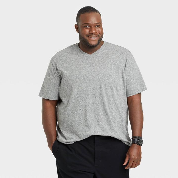 Men's Big & Tall Striped Standard Fit Short Sleeve V-neck T-shirt - Goodfellow & Co Gray/stripe