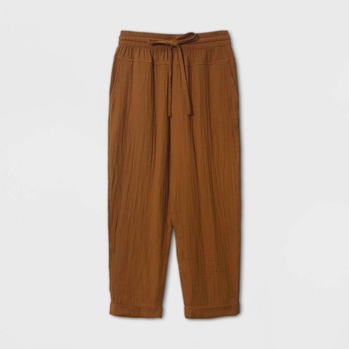 Women's Mid-rise Tie Waist Gauze Straight Pants - Universal Thread Brown S, Women's,