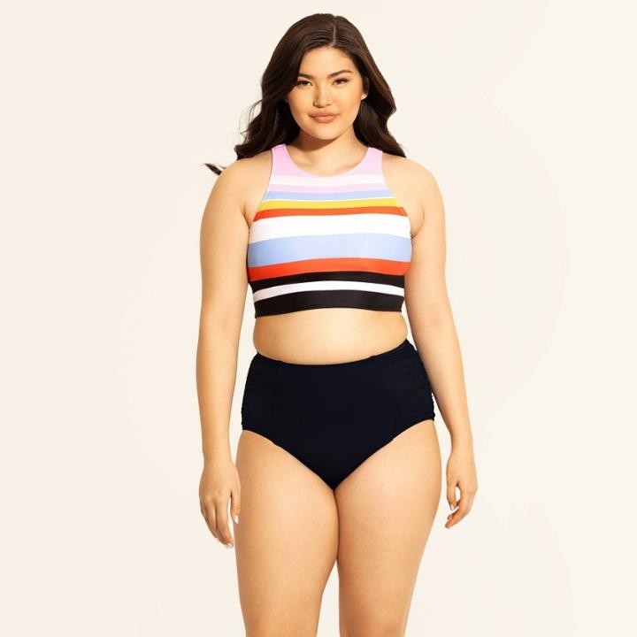 Women's Slimming Control High Neck Bikini Top - Beach Betty By Miracle Brands Multi Stripe S,