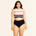 Women's Slimming Control High Neck Bikini Top - Beach Betty By Miracle Brands Multi Stripe S,