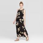 Women's Floral Print Sleeveless Strappy Halter Neck Maxi Dress - Xhilaration Black
