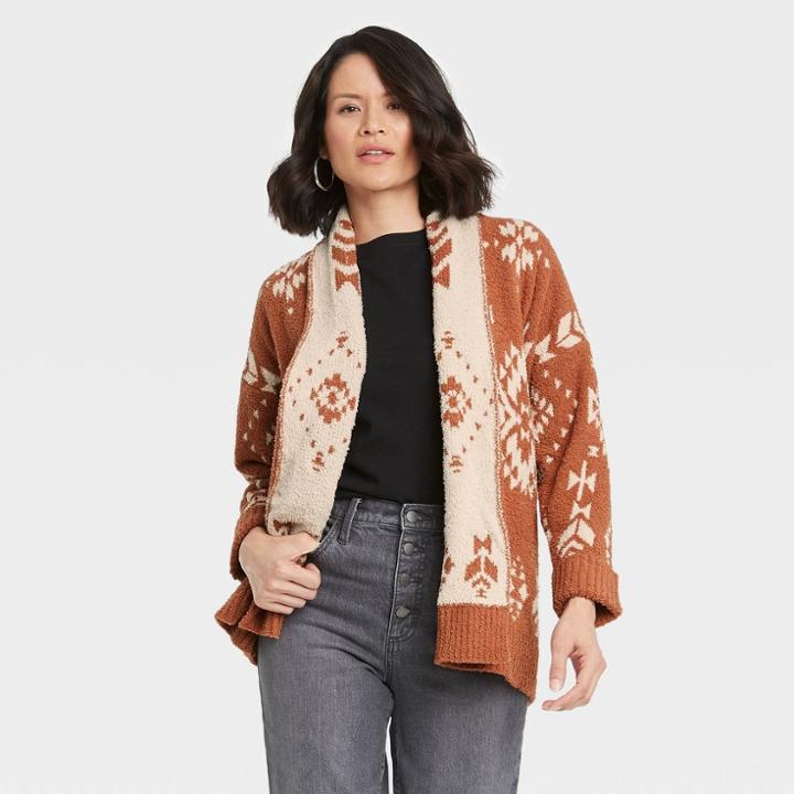 Women's Geometric Print Cardigan - Knox Rose Brown