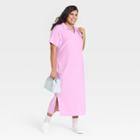 Women's Plus Size Short Sleeve Terry Polo Dress - Ava & Viv Purple X