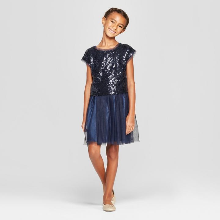 Girls' Sequin Dress Set With Solid Mesh Skirt - Cat & Jack Navy