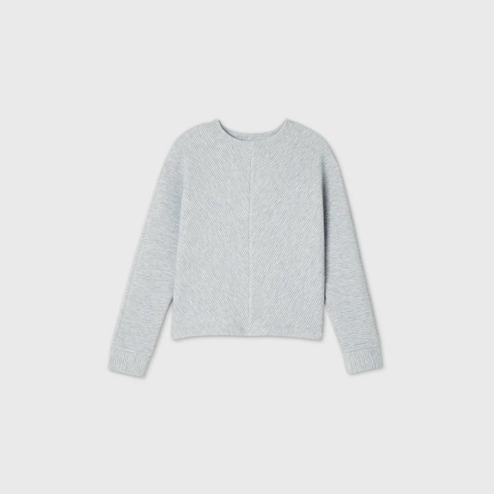 Women's Plus Size Long Sleeve Ottoman Rib T-shirt - A New Day Gray