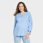 Long Sleeve Woven Popover Maternity Shirt - Isabel Maternity By Ingrid & Isabel Blue