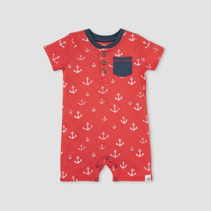 Burt's Bees Baby Baby Boys' Organic Cotton 'anchors Aweigh' Romper - Dark Red Newborn