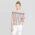 Women's Striped Short Sleeve Off The Shoulder Knit Top - Xhilaration White