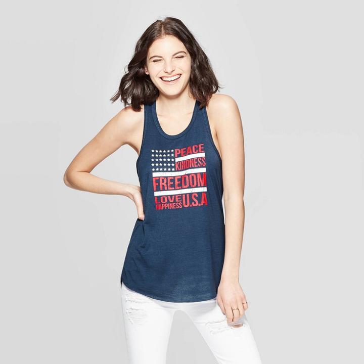 Women's Peace Kindness Freedom Usa Tank Top - Modern Lux (juniors') - Navy