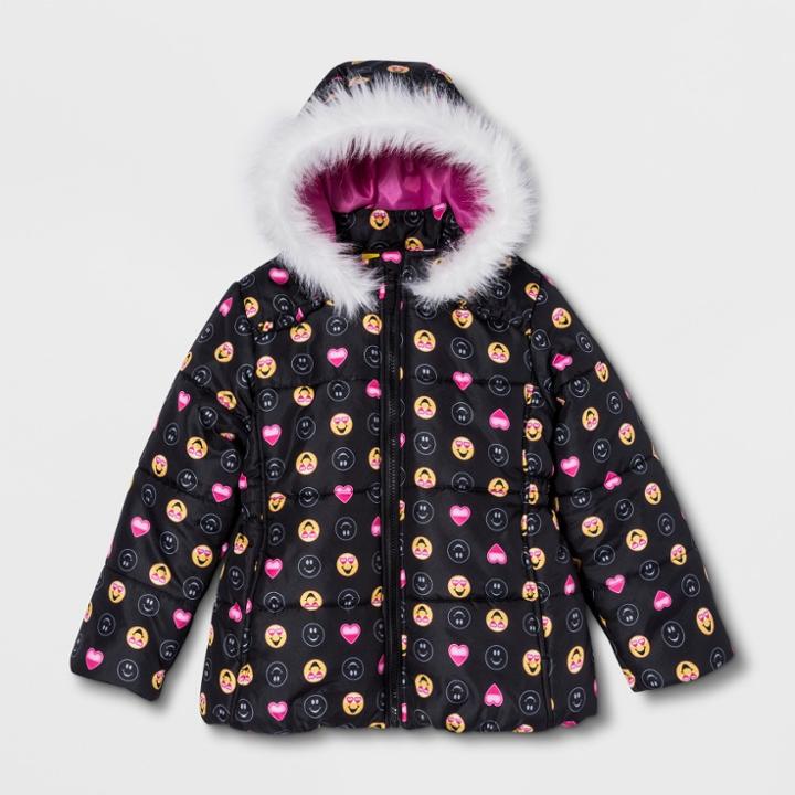 Emojination Girls' Emoji Puffer Jacket - Black